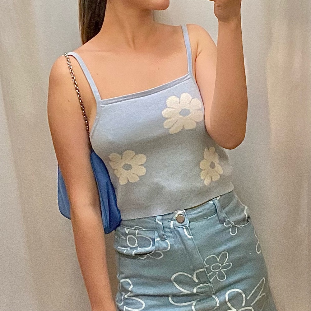 70s Vibe Floral Knit Crop Top